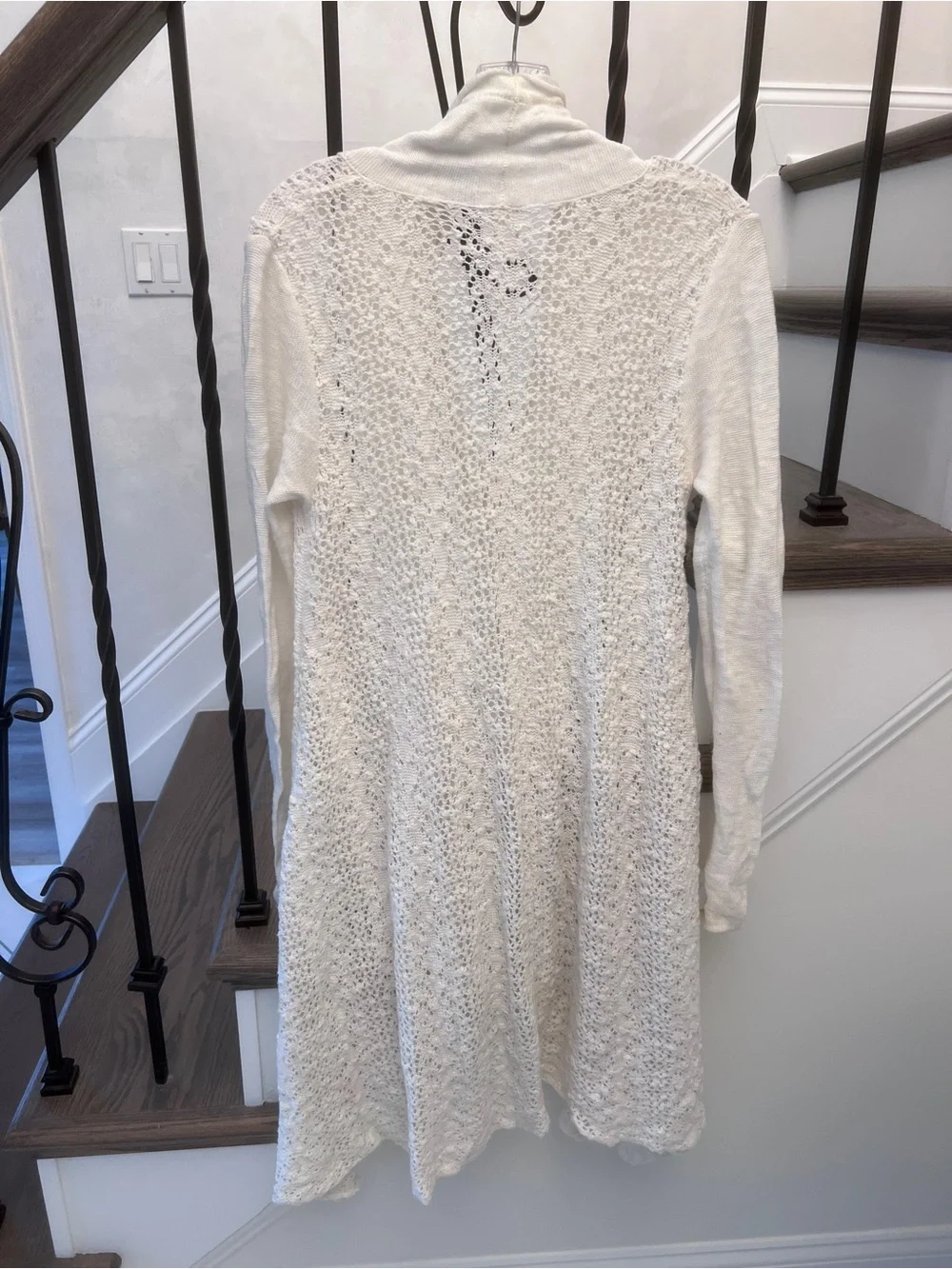 Free People Cream Open Knit Crochet Longline Duster Cardigan Sweater S Small